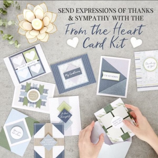Contents from the Creative Memories From the Heart Card Kit including envelopes, card bases, papers and cut out pieces