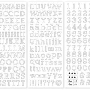 White Serif ABC/123 Stickers
